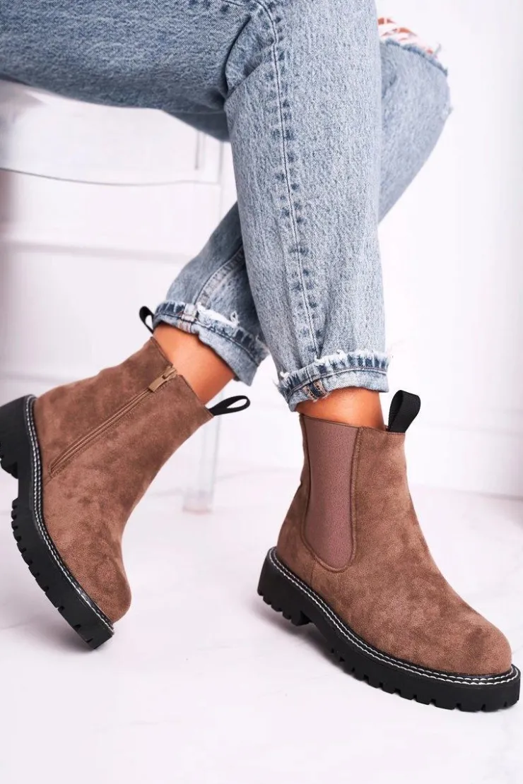 Outlet Boto Damskie Botki Sztyblety Khaki Resist