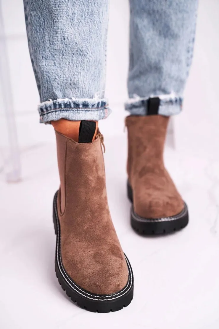 Outlet Boto Damskie Botki Sztyblety Khaki Resist