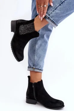 Damskie Boto Damskie Botki Sztyblety Na płaskim Obcasie Czarne Sauamia
