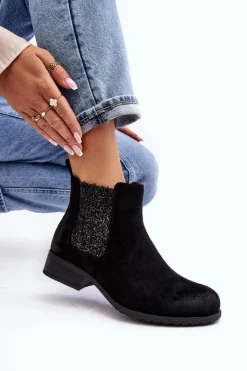 Damskie Boto Damskie Botki Sztyblety Na płaskim Obcasie Czarne Sauamia