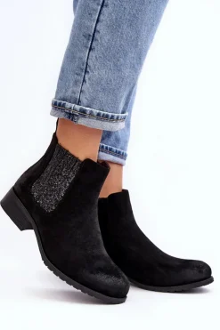 Damskie Boto Damskie Botki Sztyblety Na płaskim Obcasie Czarne Sauamia