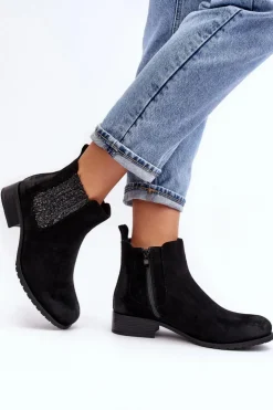 Damskie Boto Damskie Botki Sztyblety Na płaskim Obcasie Czarne Sauamia