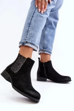 Damskie Boto Damskie Botki Sztyblety Na płaskim Obcasie Czarne Sauamia