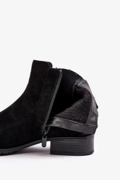 Damskie Boto Damskie Botki Sztyblety Na płaskim Obcasie Czarne Sauamia