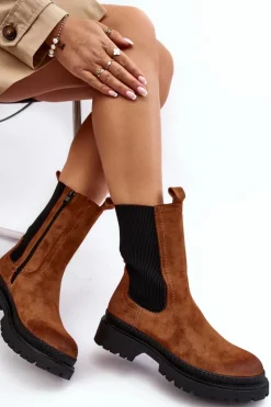 Online Evento Damskie Botki Sztyblety Na Suwak Camel Samil Brązowy