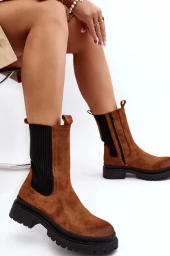 Online Evento Damskie Botki Sztyblety Na Suwak Camel Samil Brązowy