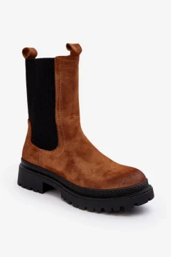 Online Evento Damskie Botki Sztyblety Na Suwak Camel Samil Brązowy