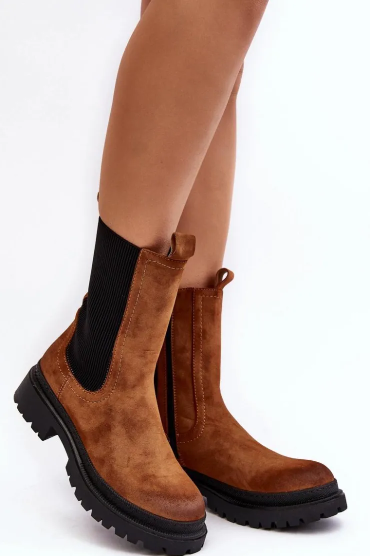 Online Evento Damskie Botki Sztyblety Na Suwak Camel Samil Brązowy