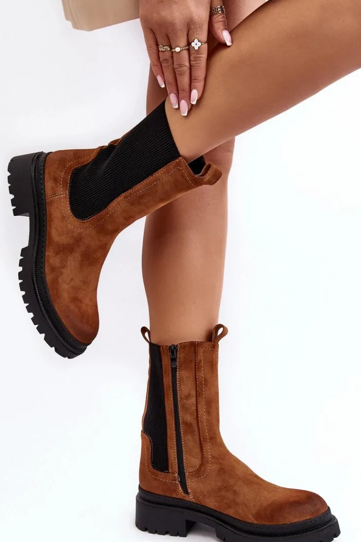 Online Evento Damskie Botki Sztyblety Na Suwak Camel Samil Brązowy