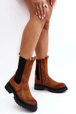 Online Evento Damskie Botki Sztyblety Na Suwak Camel Samil Brązowy