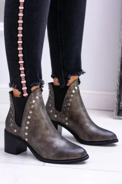 Boto Botki Na Słupku|Botki Zimowe Damskie*Damskie Botki Sztyblety Na Słupku Nity Savage