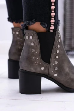 Boto Botki Na Słupku|Botki Zimowe Damskie*Damskie Botki Sztyblety Na Słupku Nity Savage