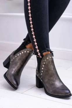 Boto Botki Na Słupku|Botki Zimowe Damskie*Damskie Botki Sztyblety Na Słupku Nity Savage