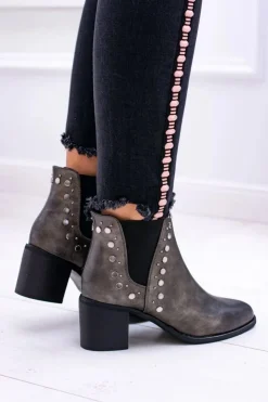 Boto Botki Na Słupku|Botki Zimowe Damskie*Damskie Botki Sztyblety Na Słupku Nity Savage