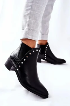 Discount Boto Damskie Botki Sztyblety Na Obcasie Czarne Barretos