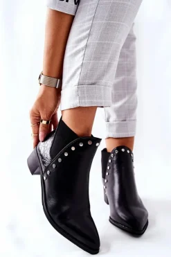 Discount Boto Damskie Botki Sztyblety Na Obcasie Czarne Barretos