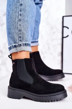 New Boto Damskie Botki Sztyblety Na Gumowej Podeszwie Zamszowe Czarne Voyager