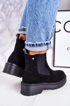 New Boto Damskie Botki Sztyblety Na Gumowej Podeszwie Zamszowe Czarne Voyager