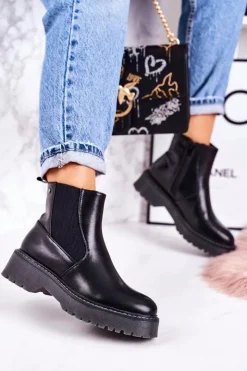 Boto Czarne Botki|Botki Zimowe Damskie*Damskie Botki Sztyblety Na Gumowej Podeszwie Czarne Voyager