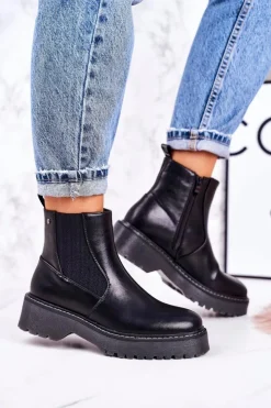Boto Czarne Botki|Botki Zimowe Damskie*Damskie Botki Sztyblety Na Gumowej Podeszwie Czarne Voyager