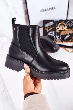 Boto Czarne Botki|Botki Zimowe Damskie*Damskie Botki Sztyblety Na Gumowej Podeszwie Czarne Voyager