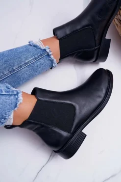 Best Damskie buty S.Barski Damskie Botki Sztyblety Płaski Obcas Skórzane Czarne Barski W1901