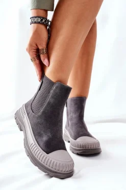 Clearance Big Star Shoes Damskie Botki Sztyblety Skóra Zamsz Big Star II274353 Szare