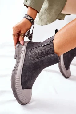 Clearance Big Star Shoes Damskie Botki Sztyblety Skóra Zamsz Big Star II274353 Szare