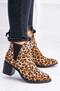 Boto Botki Na Słupku|Botki Zimowe Damskie*Damskie Botki Sztyblety W Panterkę Na Słupku Nity Savage