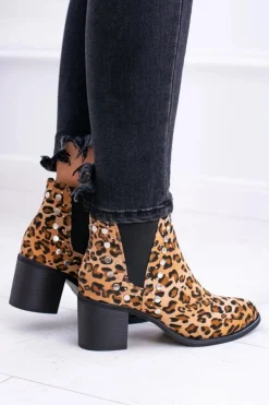 Boto Botki Na Słupku|Botki Zimowe Damskie*Damskie Botki Sztyblety W Panterkę Na Słupku Nity Savage