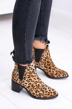Boto Botki Na Słupku|Botki Zimowe Damskie*Damskie Botki Sztyblety W Panterkę Na Słupku Nity Savage