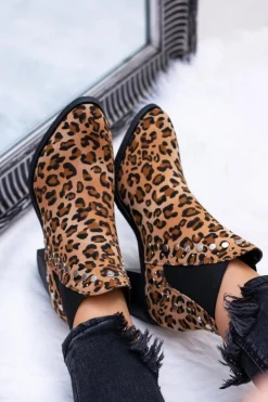 Boto Botki Na Słupku|Botki Zimowe Damskie*Damskie Botki Sztyblety W Panterkę Na Słupku Nity Savage