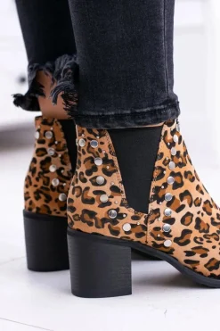 Boto Botki Na Słupku|Botki Zimowe Damskie*Damskie Botki Sztyblety W Panterkę Na Słupku Nity Savage