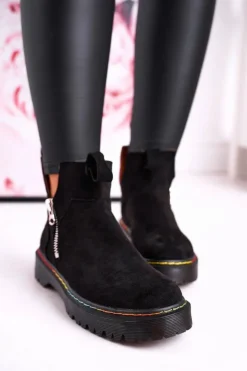 Online Boto Damskie Botki Sztyblety Z Kolorowym Przeszyciem Zamszowe Czarne Addison