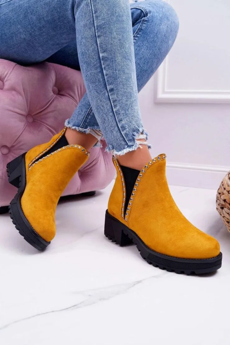 Boto Botki Zimowe Damskie|Brązowe I Beżowe Botki*Damskie Botki Sztyblety Z Cyrkoniami Żółte Sissy