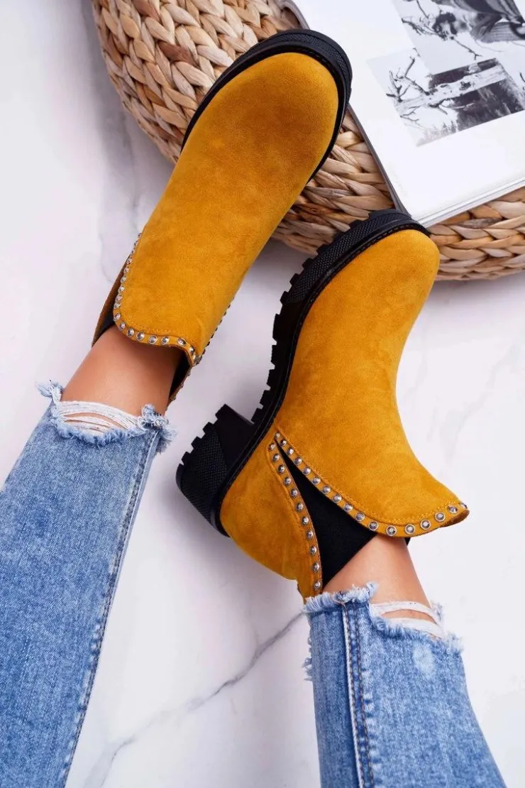 Boto Botki Zimowe Damskie|Brązowe I Beżowe Botki*Damskie Botki Sztyblety Z Cyrkoniami Żółte Sissy