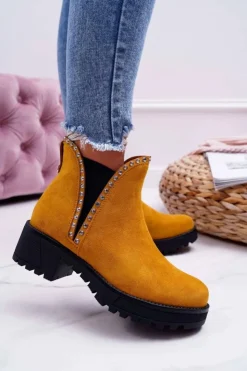 Boto Botki Zimowe Damskie|Brązowe I Beżowe Botki*Damskie Botki Sztyblety Z Cyrkoniami Żółte Sissy