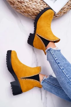 Boto Botki Zimowe Damskie|Brązowe I Beżowe Botki*Damskie Botki Sztyblety Z Cyrkoniami Żółte Sissy