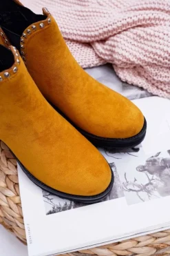 Boto Botki Zimowe Damskie|Brązowe I Beżowe Botki*Damskie Botki Sztyblety Z Cyrkoniami Żółte Sissy