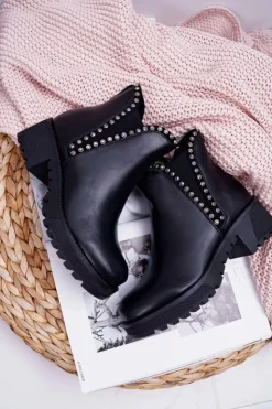 Boto Damskie Botki Sztyblety Z Cyrkoniami Czarne Sissy