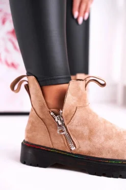 Boto Botki Wiosenne|Czarne Botki*Damskie Botki Sztyblety Z Kolorowym Przeszyciem Zamszowe Beżowe Addison