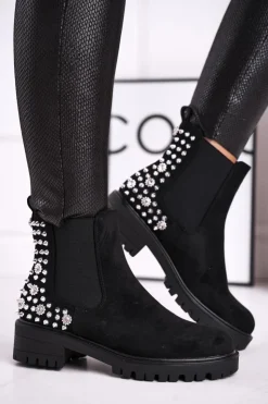 Hot Boto Damskie Botki Sztyblety Z Dżetami Czarne Lady In Black