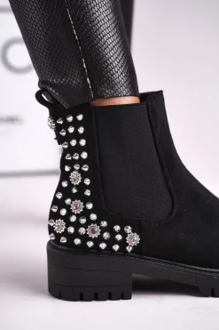 Hot Boto Damskie Botki Sztyblety Z Dżetami Czarne Lady In Black