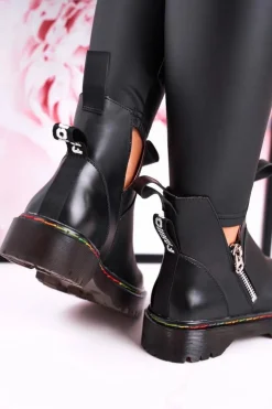 Damskie Boto Damskie Botki Sztyblety Z Kolorowym Przeszyciem Czarne Addison