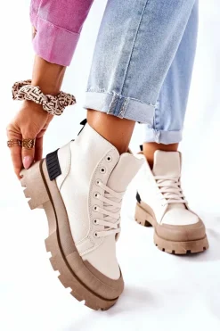 Damskie Boto Damskie Botki Trapery Beżowe Any One