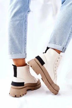 Damskie Boto Damskie Botki Trapery Beżowe Any One