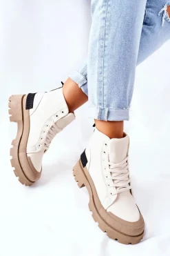 Damskie Boto Damskie Botki Trapery Beżowe Any One