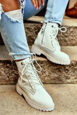 Big Star Shoes Damskie Trapery|Botki Sznurowane*Damskie Botki Trapery Big Star Białe GG274597