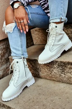 Big Star Shoes Damskie Trapery|Botki Sznurowane*Damskie Botki Trapery Big Star Białe GG274597