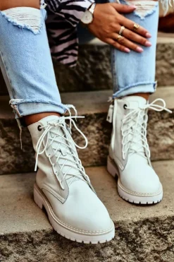 Big Star Shoes Damskie Trapery|Botki Sznurowane*Damskie Botki Trapery Big Star Białe GG274597